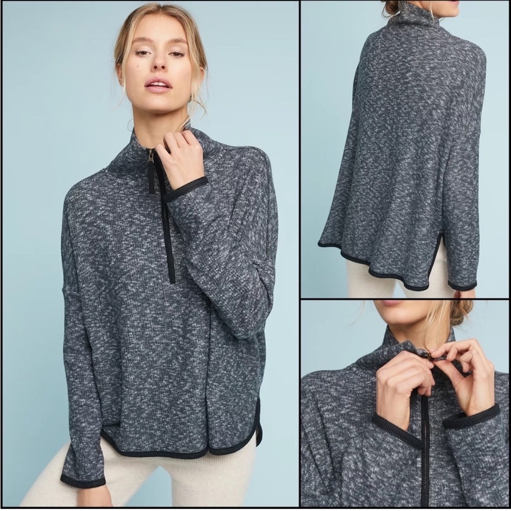Anthropologie Saturday Sunday Oversized Quarter Zip Sweatshirt Marled Grey Gym